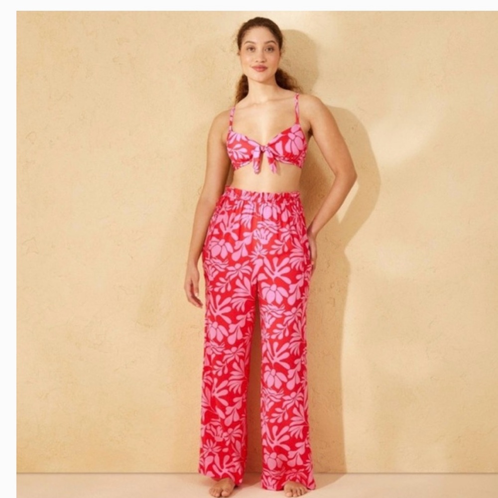 Shade & Shore Pink Floral Wide-Leg Pants - Picture 1 of 10
